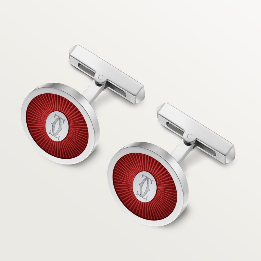 gemelli con logo double c de cartier e motivo sunray in lacca bordeaux