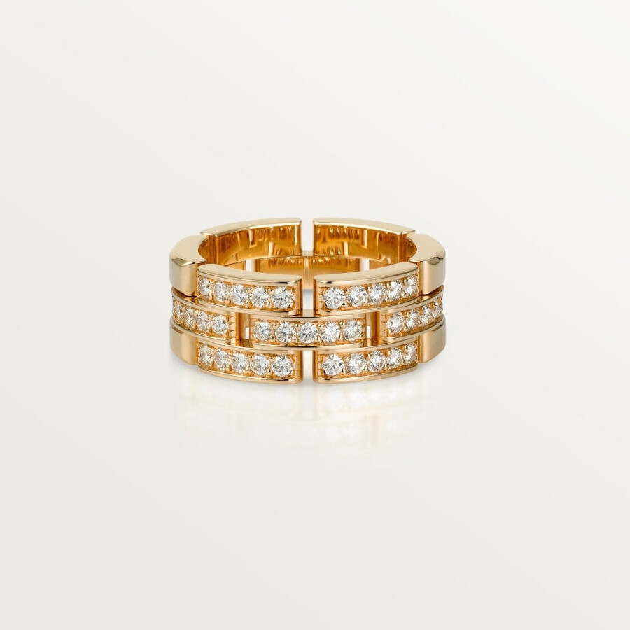 anello maillon panthère tripla fila semi-pavé