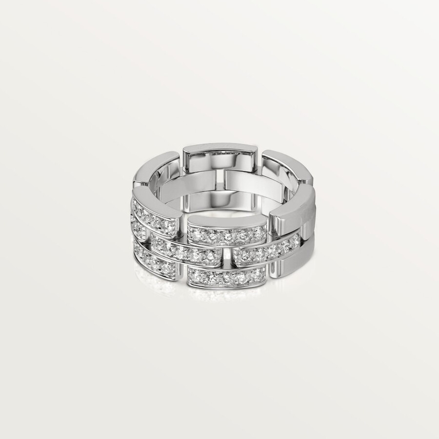 anello maillon panthère tripla fila semi-pavé