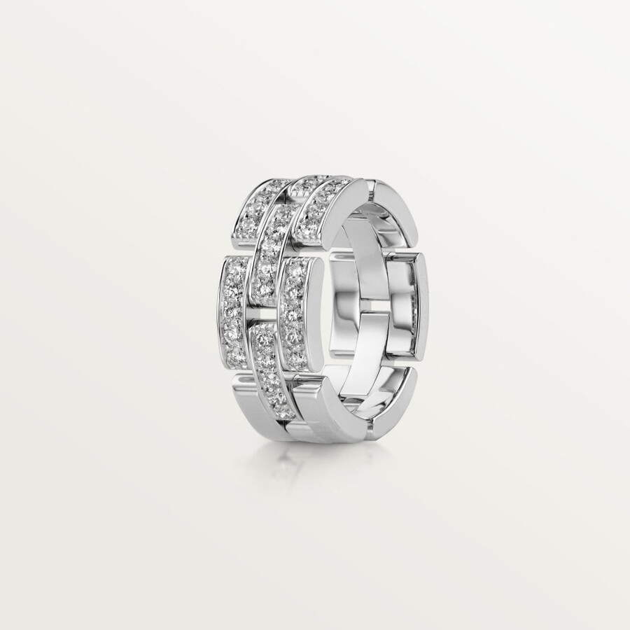 anello maillon panthère tripla fila semi-pavé
