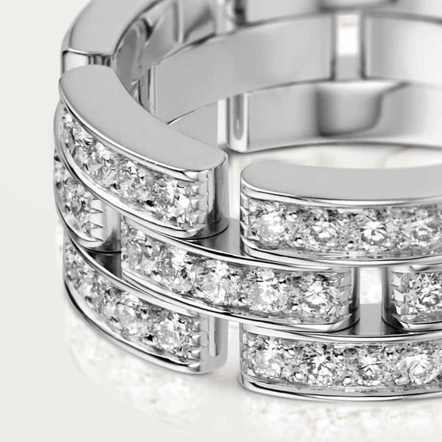 anello maillon panthère tripla fila semi-pavé