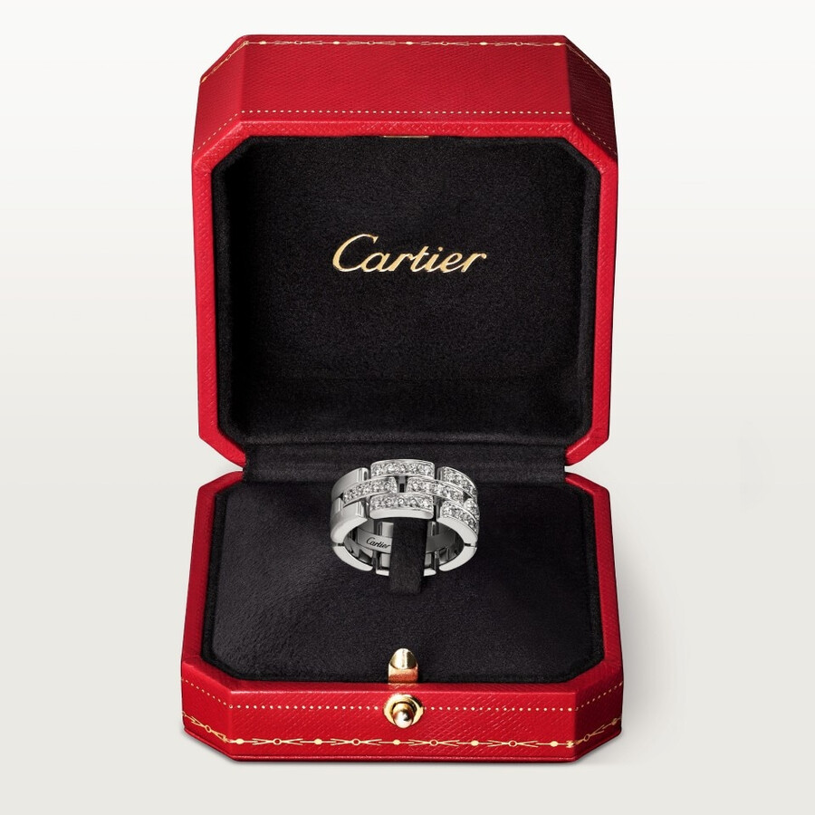 anello maillon panthère tripla fila semi-pavé