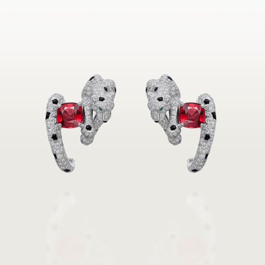 orecchini panthère de cartier rubino taglio cuscino pavé