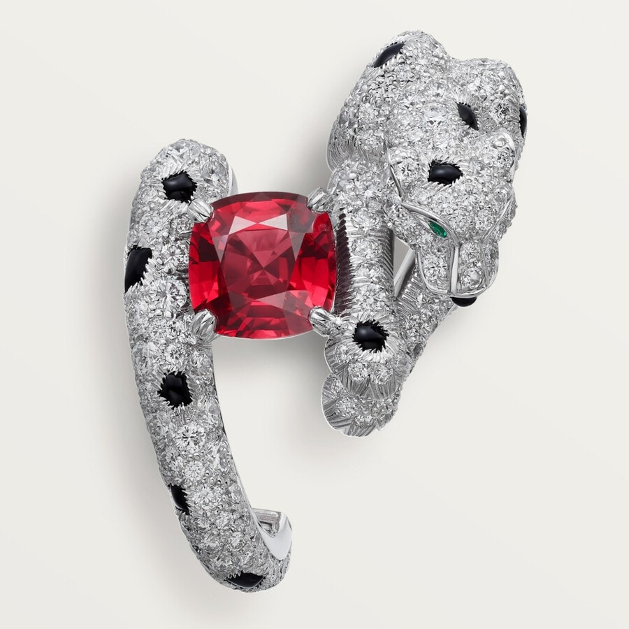 orecchini panthère de cartier rubino taglio cuscino pavé