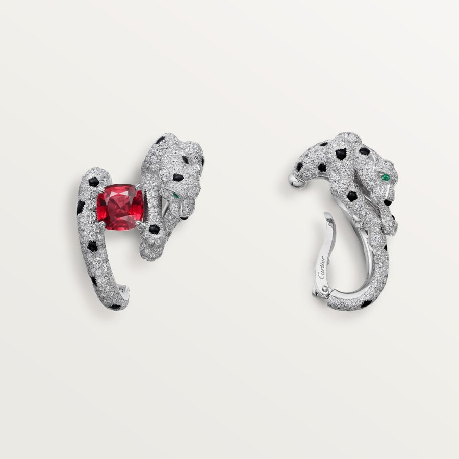 orecchini panthère de cartier rubino taglio cuscino pavé