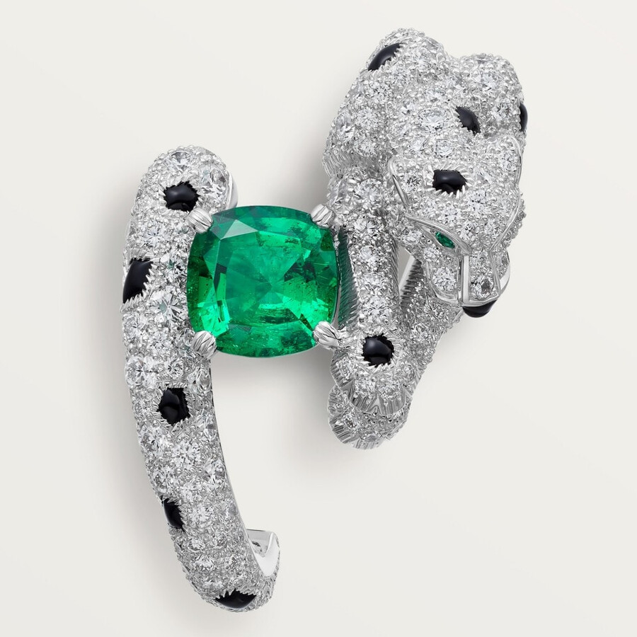 orecchini panthère de cartier smeraldo taglio cuscino pavé