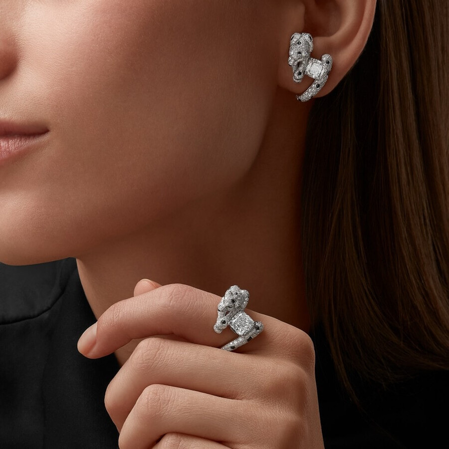 orecchini panthère de cartier diamante taglio cuscino pavé