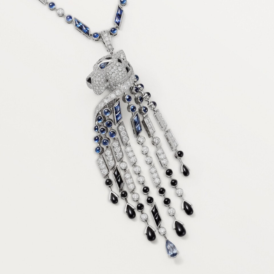 collana lunga panthère de cartier zaffiri modello grande pavé