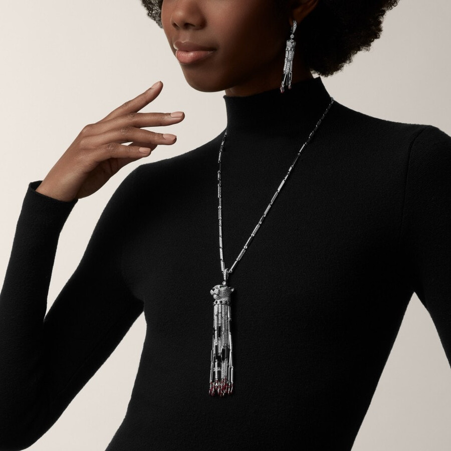 collana lunga panthère de cartier rubino multiuso modello grande pavé