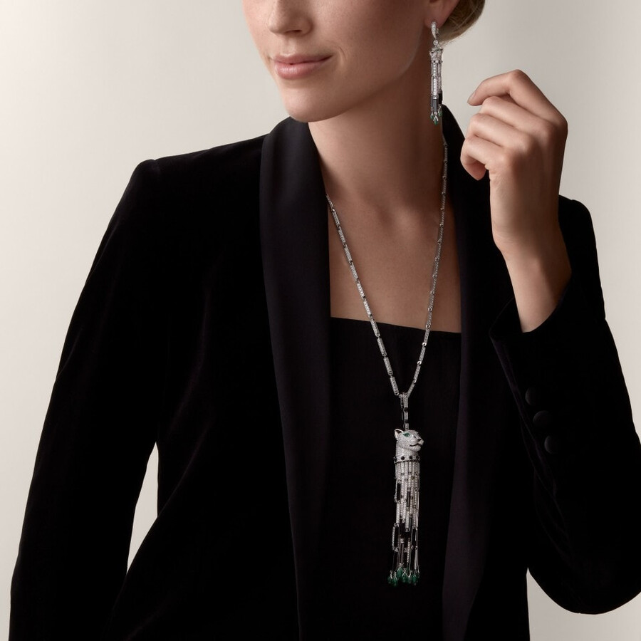 collana lunga panthère de cartier smeraldo multiuso modello grande pavé