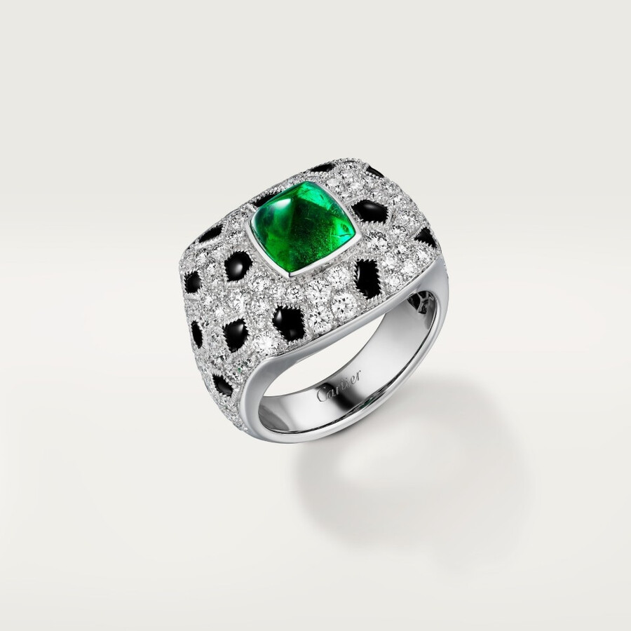 anello panthère de cartier smeraldo taglio pan di zucchero modello piccolo pavé