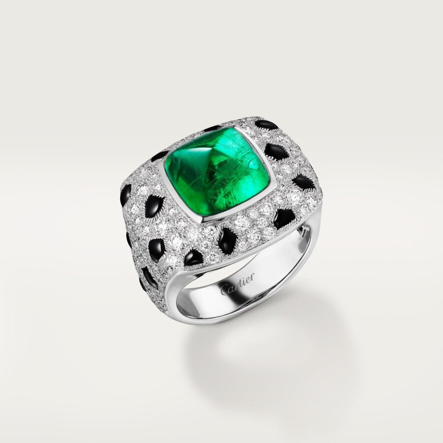 anello panthère de cartier smeraldo taglio pan di zucchero modello grande pavé
