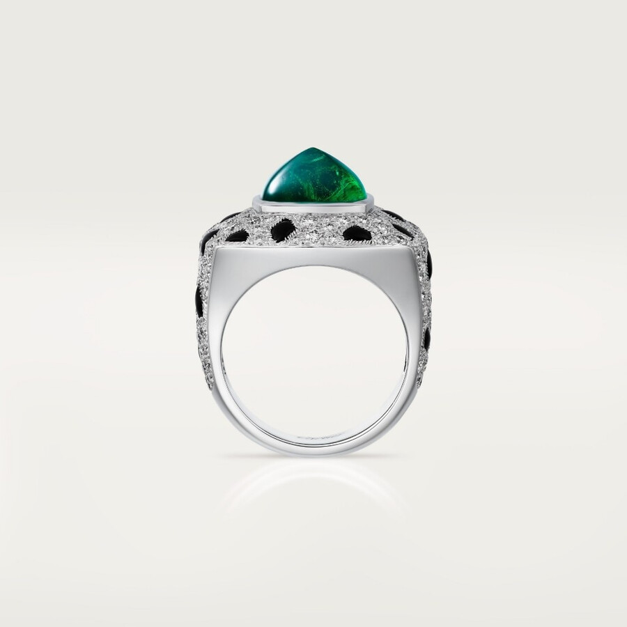 anello panthère de cartier smeraldo taglio pan di zucchero modello grande pavé