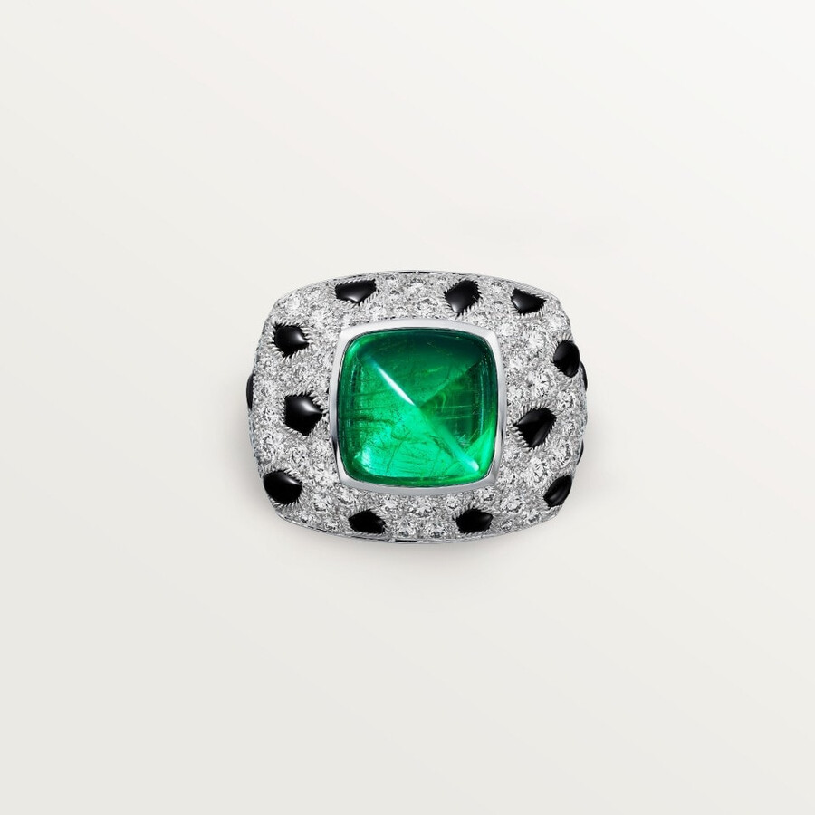 anello panthère de cartier smeraldo taglio pan di zucchero modello grande pavé