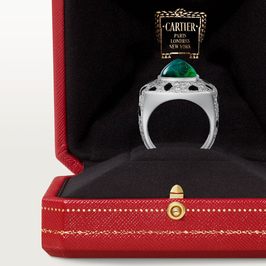 anello panthère de cartier smeraldo taglio pan di zucchero modello grande pavé