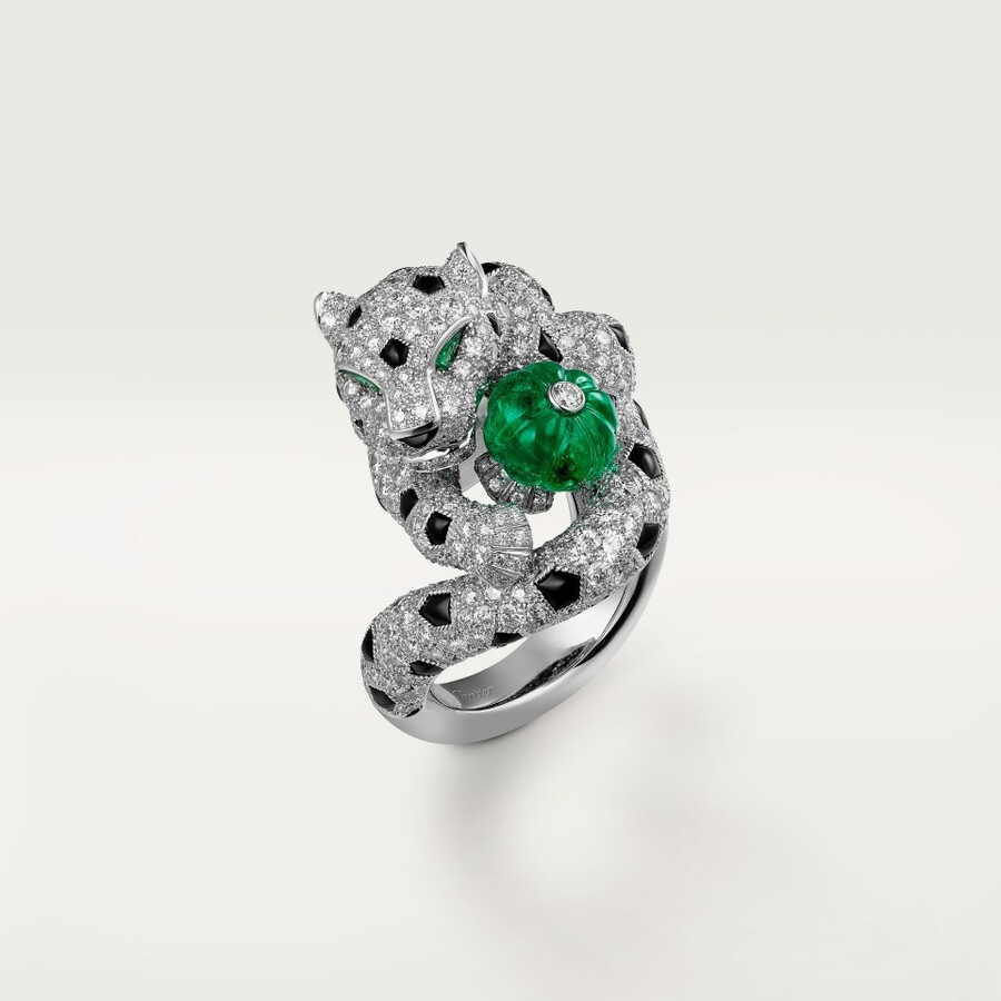 anello panthère de cartier smeraldo taglio melone pavé