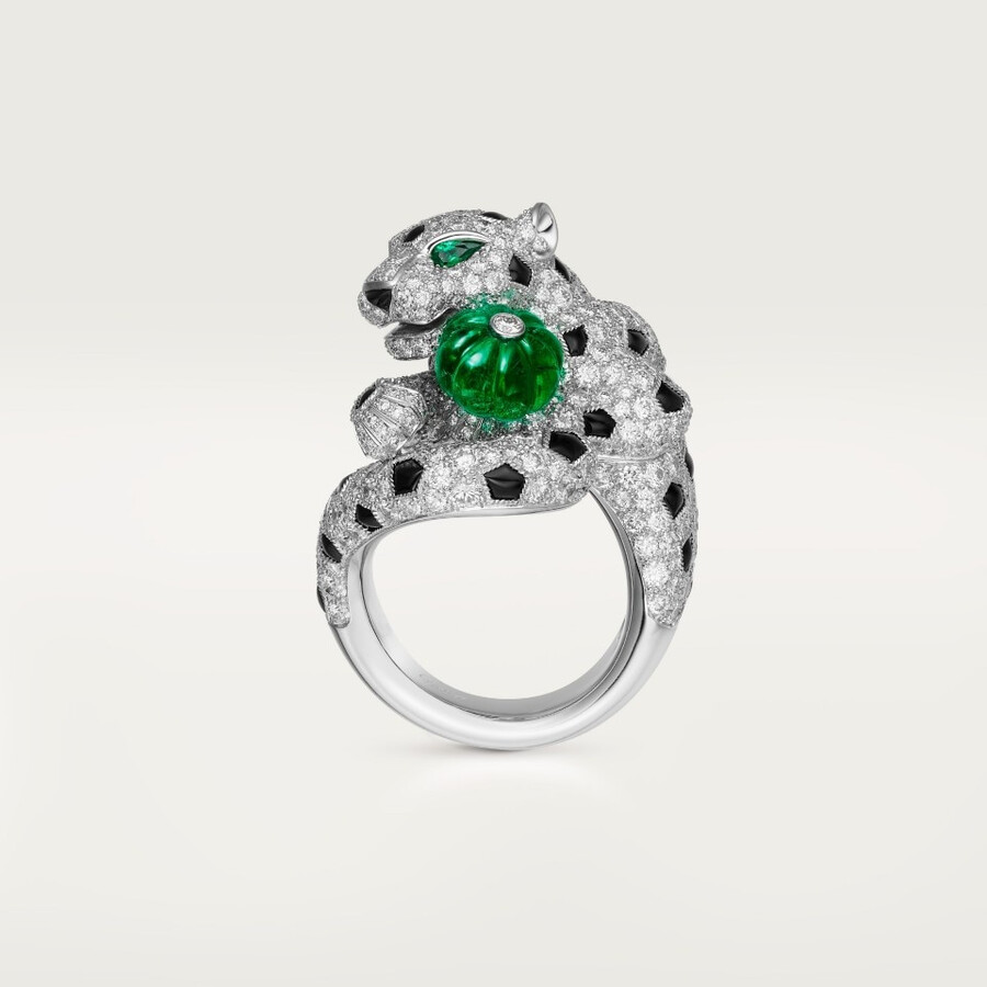 anello panthère de cartier smeraldo taglio melone pavé