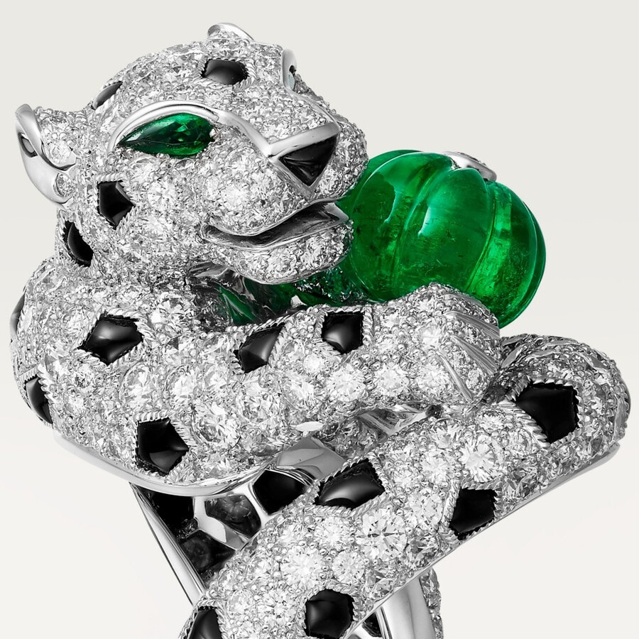 anello panthère de cartier smeraldo taglio melone pavé