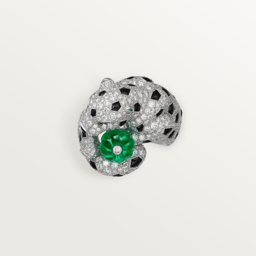 anello panthère de cartier smeraldo taglio melone pavé