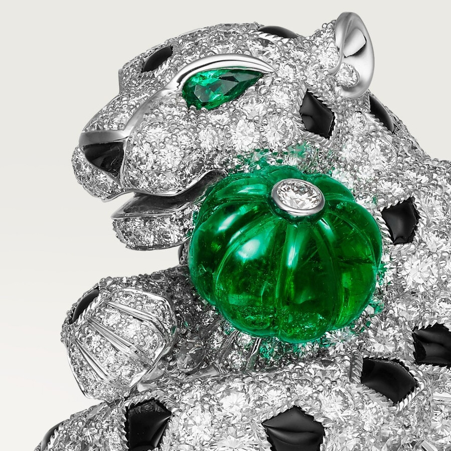 anello panthère de cartier smeraldo taglio melone pavé