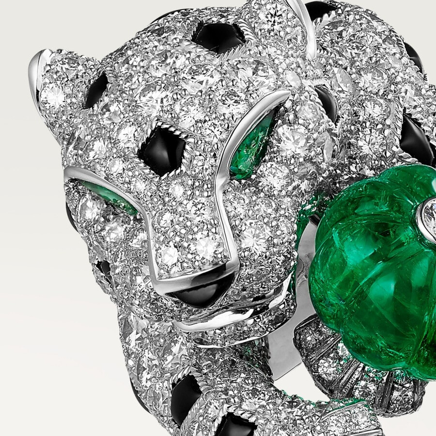 anello panthère de cartier smeraldo taglio melone pavé