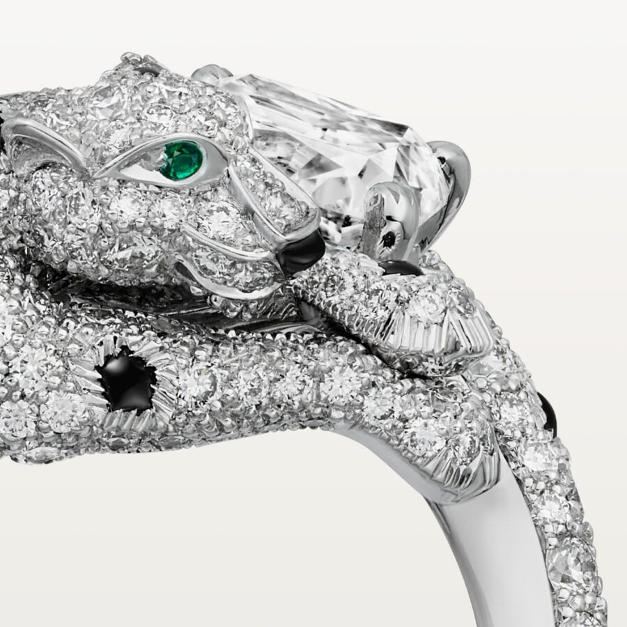 anello panthère de cartier diamante taglio cuscino pavé
