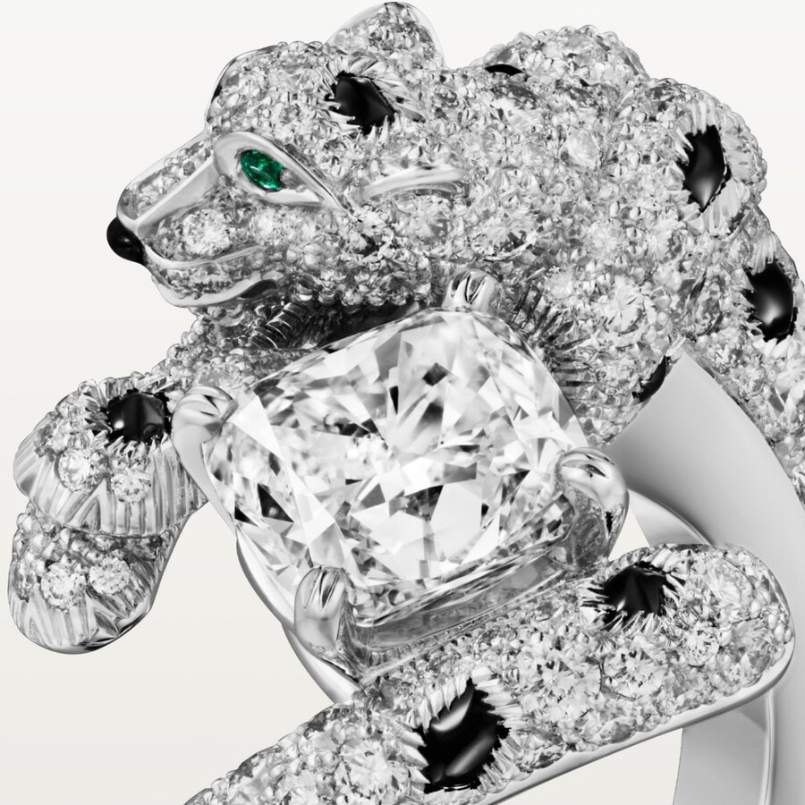 anello panthère de cartier diamante taglio cuscino pavé