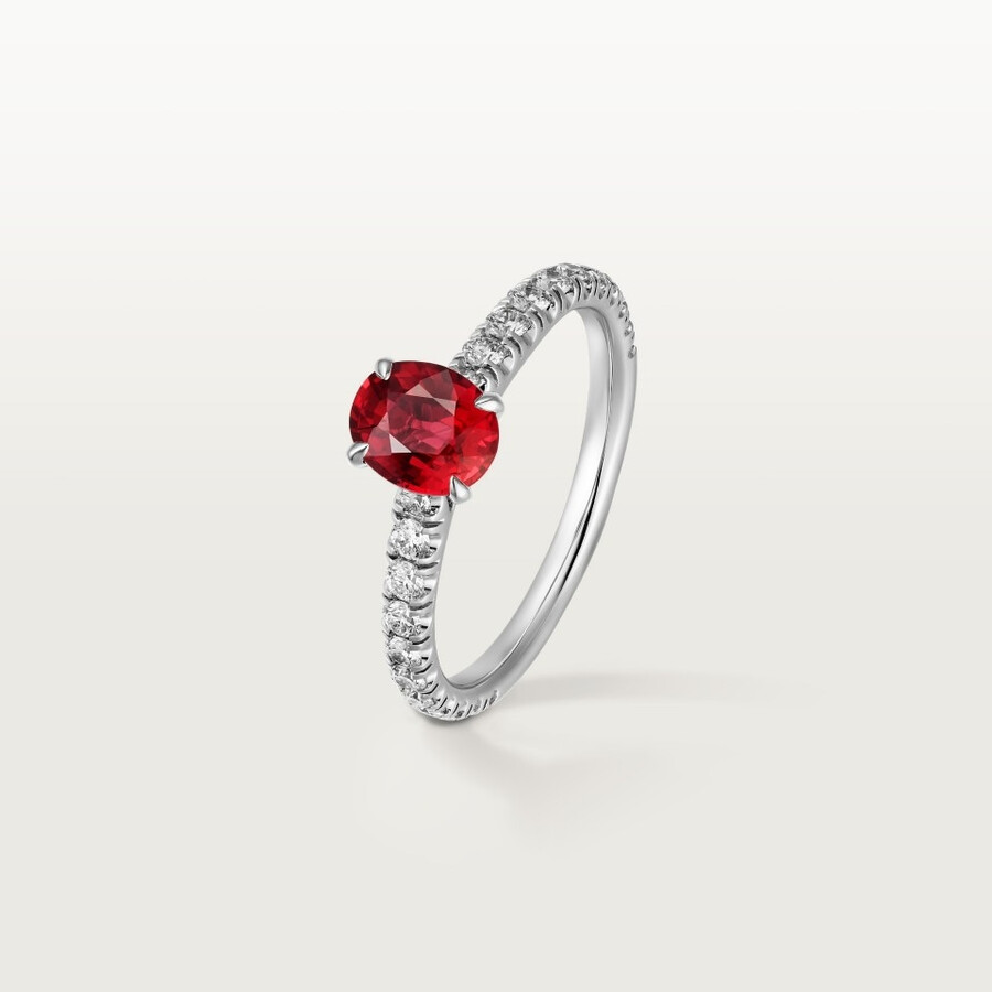 solitario 1895 rubino taglio ovale pavé