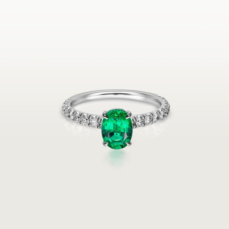 solitario 1895 smeraldo taglio ovale pavé