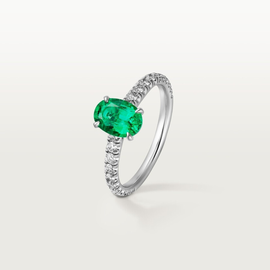 solitario 1895 smeraldo taglio ovale pavé