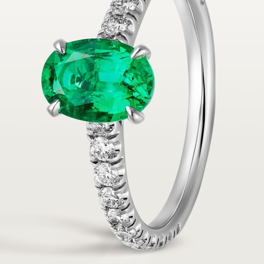 solitario 1895 smeraldo taglio ovale pavé