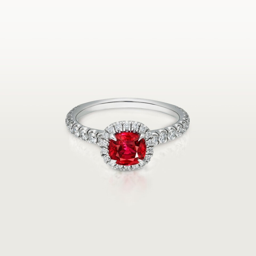 solitario cartier destinée rubino taglio cuscino pavé