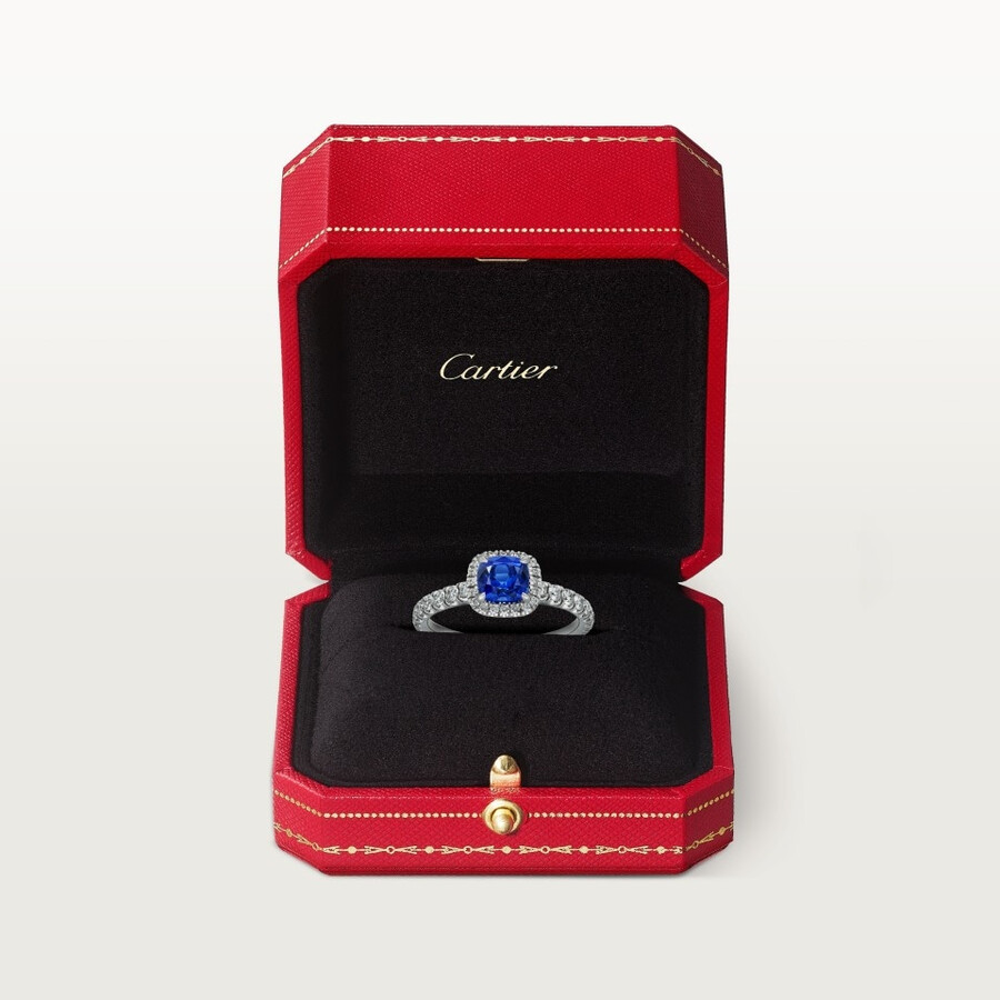 solitario cartier destinée zaffiro taglio cuscino pavé