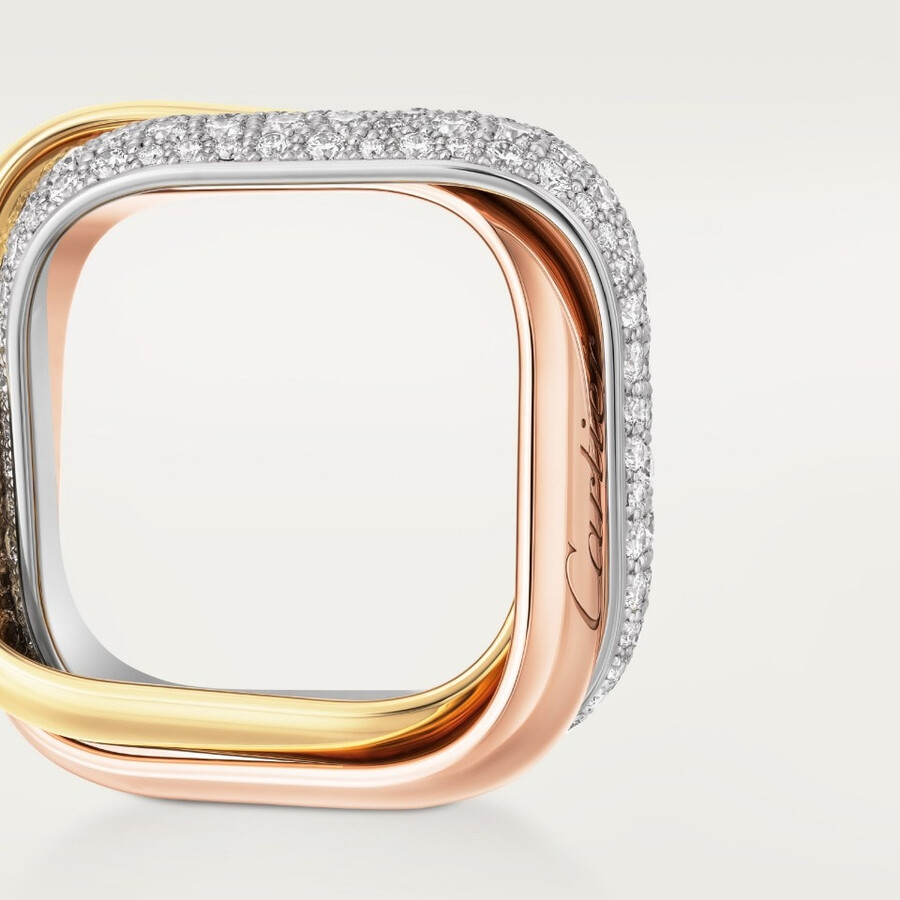 anello trinity a forma di cuscino modello grande semi-pavé