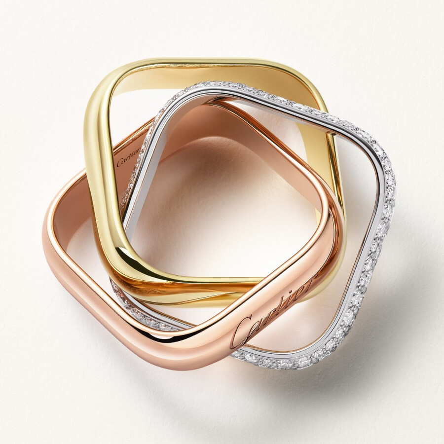 anello trinity a forma di cuscino modello grande semi-pavé